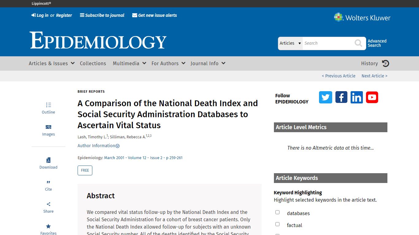 A Comparison of the National Death Index and Social Security ... - LWW