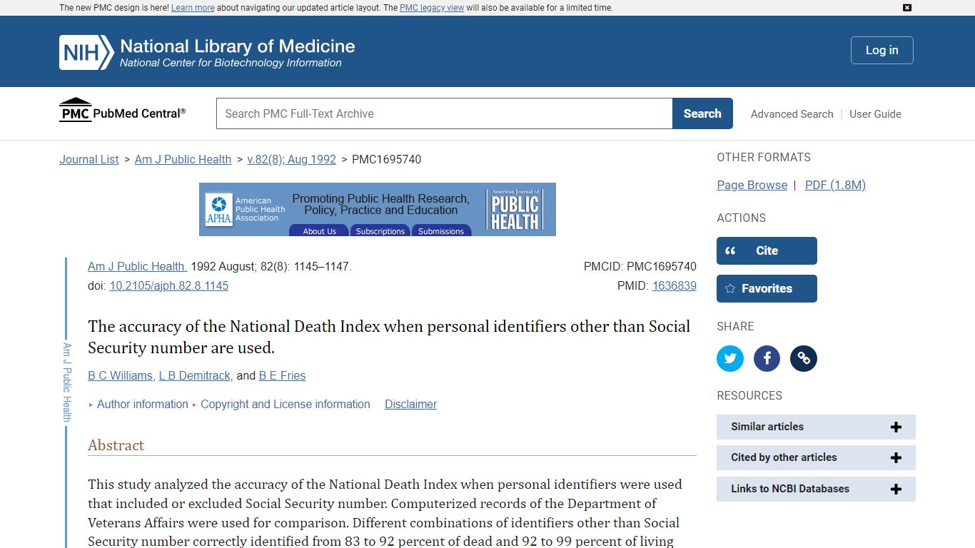 The accuracy of the National Death Index when personal identifiers ...